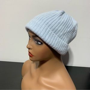 NEW Portolano baby blue fine knit ribbed beanie 100% cashmere